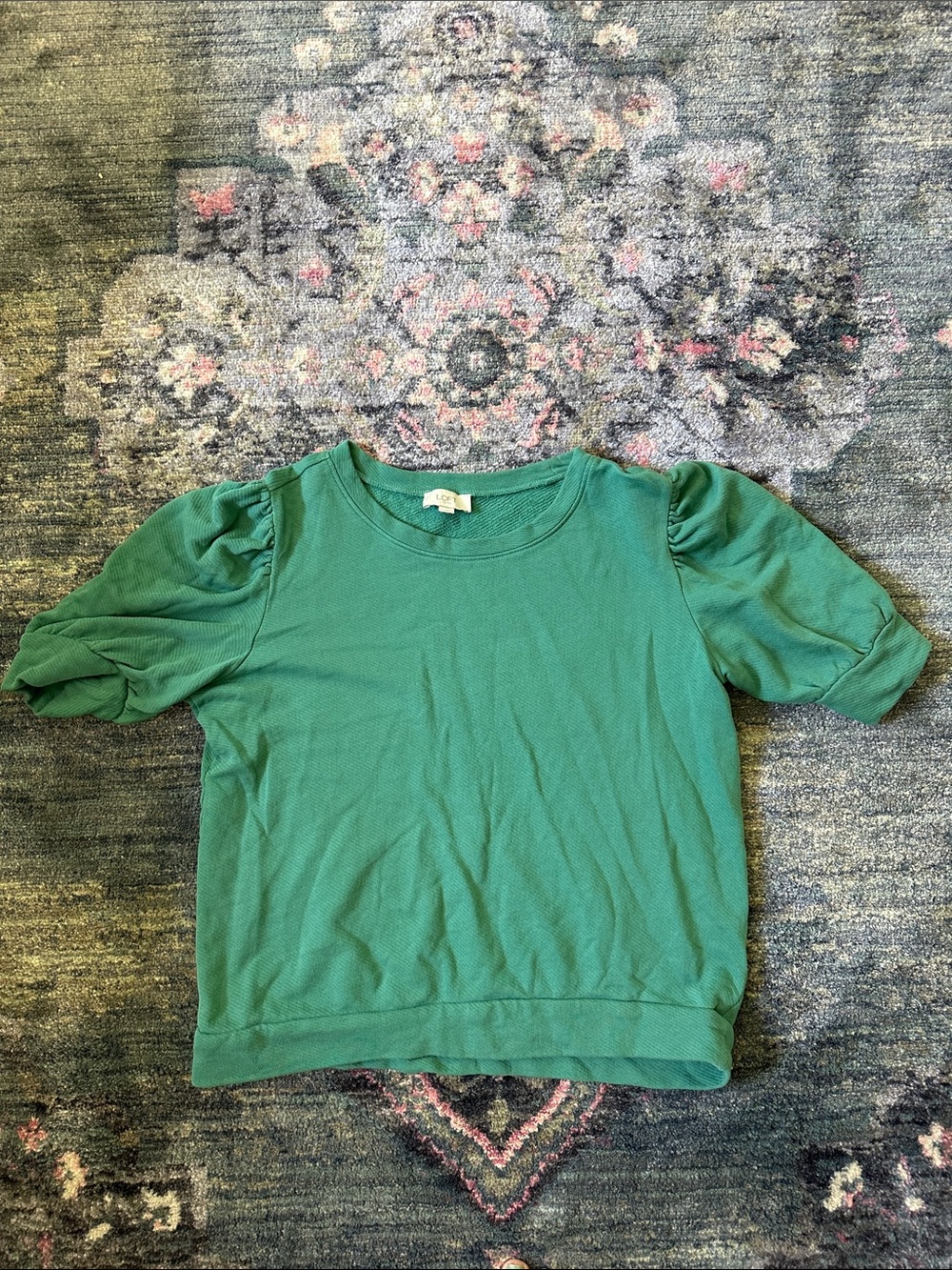 LOFT Women’s Medium Green Puff Sleeve Blouse Like New!